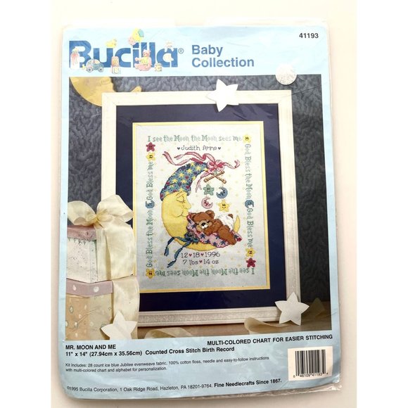 Bucilla Kreuzstich Geburt Record Kit – 33 Cm, Mit Stoff & Garn